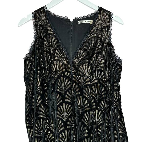 Alice + Olivia Arla Cold Shoulder Black and Gold Fit and Flare Mini Dress Size 2 - Picture 4 of 12